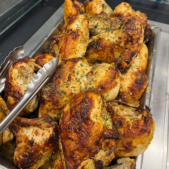 Tray of fresh roast chicken at Schmidt's Country Market in Quogue
