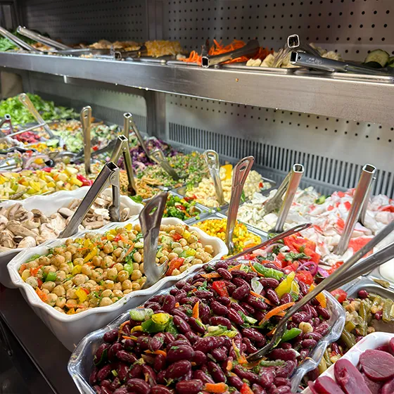 Prepared salads on the salad bar at Schmidt's Country Market